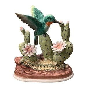 Royal Crown Hummingbird Cactus Flowers Figurine Vintage Signed J. Byron